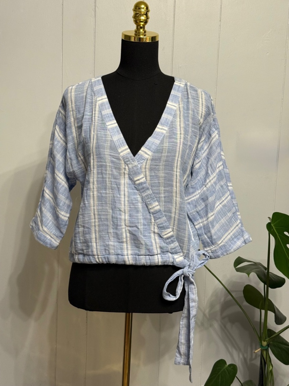 girl krazy Light Blue and White Striped Wrap Blouse
